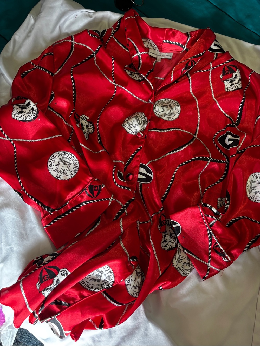 Vintage University of Georgia Bulldogs Satin Pajama Top Shirt Large